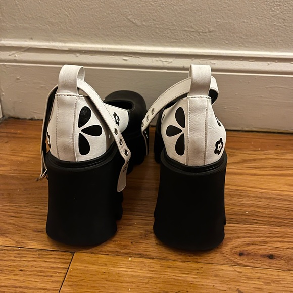 platform mary jane flower black and white emo goth pink girly floral women’s - Picture 4 of 5